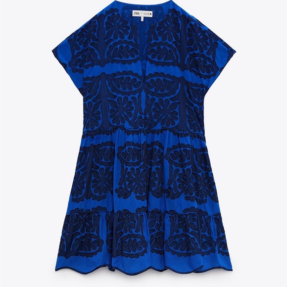 Zara Dresses & Skirts - Zara Blue and Black Embroideted Dress